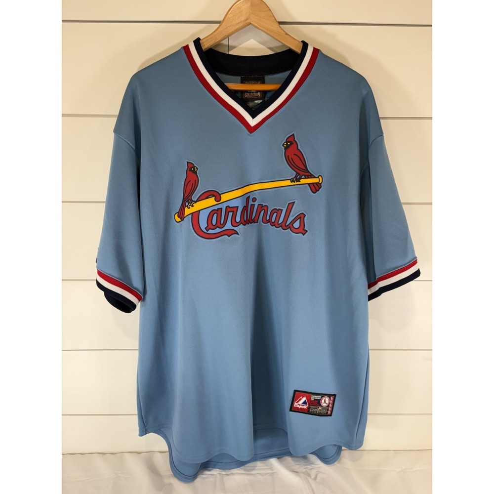 St. Louis Cardinals Jersey 2XL Powder Blue Majestic Cooperstown Throwback Retro